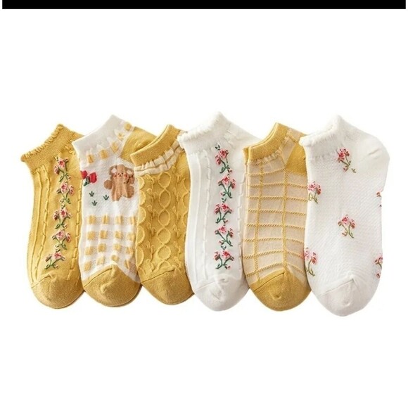Yellow floral socks Cottagecore boho ankle textured socks - Picture 1 of 7